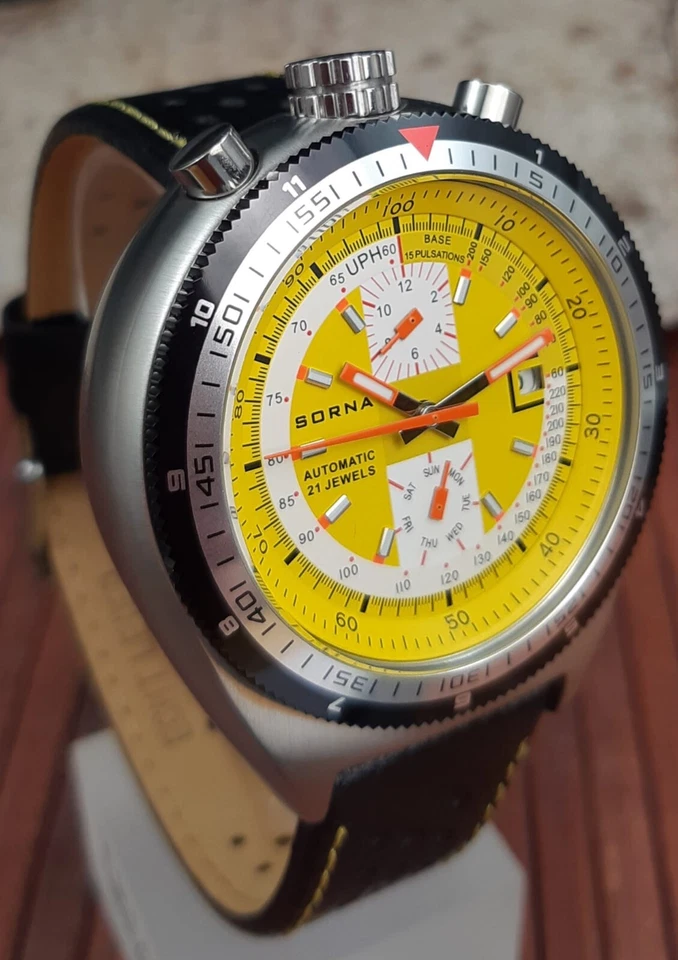 SORNA Bullhead автоматические часы тахометр масштаб новый неношеный желтый - Изображение 2 из 4
