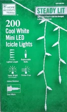 Home Accents Holiday 200 Ct Cool White Steady Lit Mini LED Icicle Lights 17.5 Ft