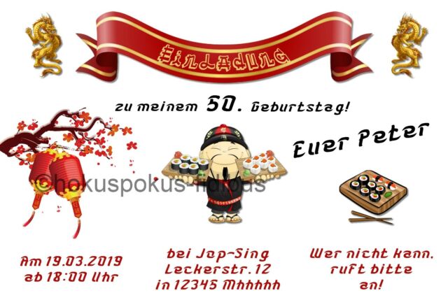 Einladungskarten Geburtstag Chinamann Chinesisches Essen Einladung Sushi Ebay