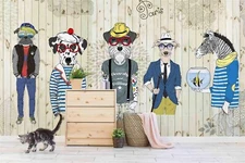 3D Wood Board Animal Dog Self-adhesive Removable Wallpaper Murals Wall 4
