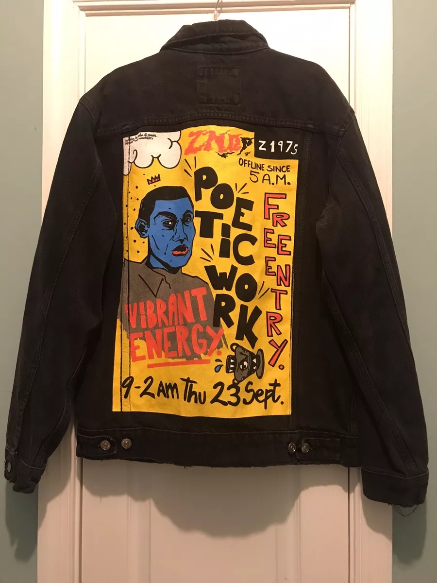 ZARA MAN GRAFFITI DENIM JACKET SIZE S