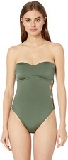 Kenneth Cole New York Women's 183782 Bandeau One Piece Swimsuit Olive Size M