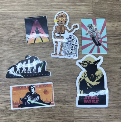 LOT OF 6 Star Wars Stickers Yoda Boba Fett Bicycle C3P0 R2D2 Luke Funny Cartoon