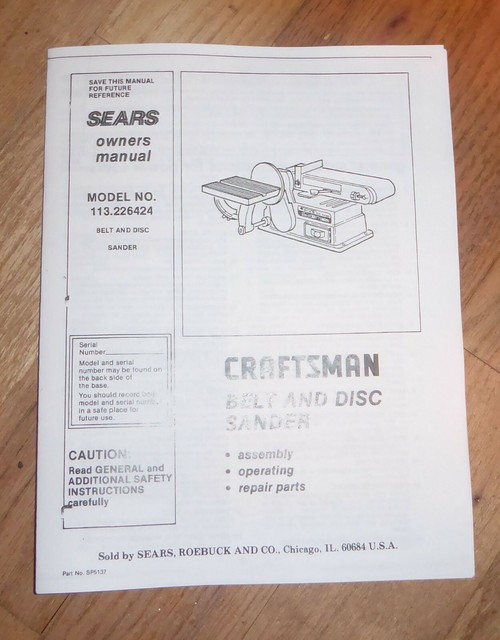 SEARS CRAFTSMAN BELT AND DISC SANDER OWNERS MANUAL 113.226424 226424 eBay
