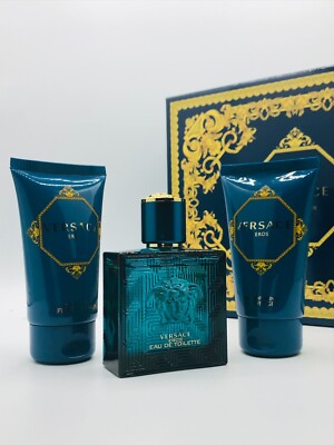 Versace Eros Men 3pc Set Cologne Spray 1.7 oz After Shave And Shower Gel 1.7