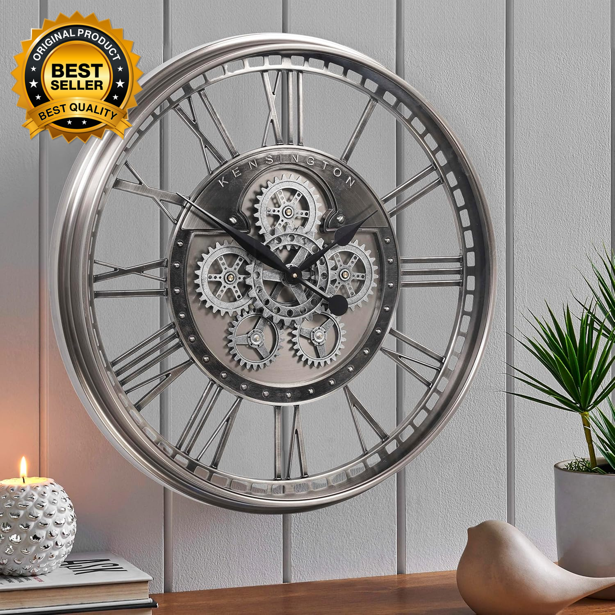 28 Inch Original Real Moving Gear Wall Clock Roman Numerals
