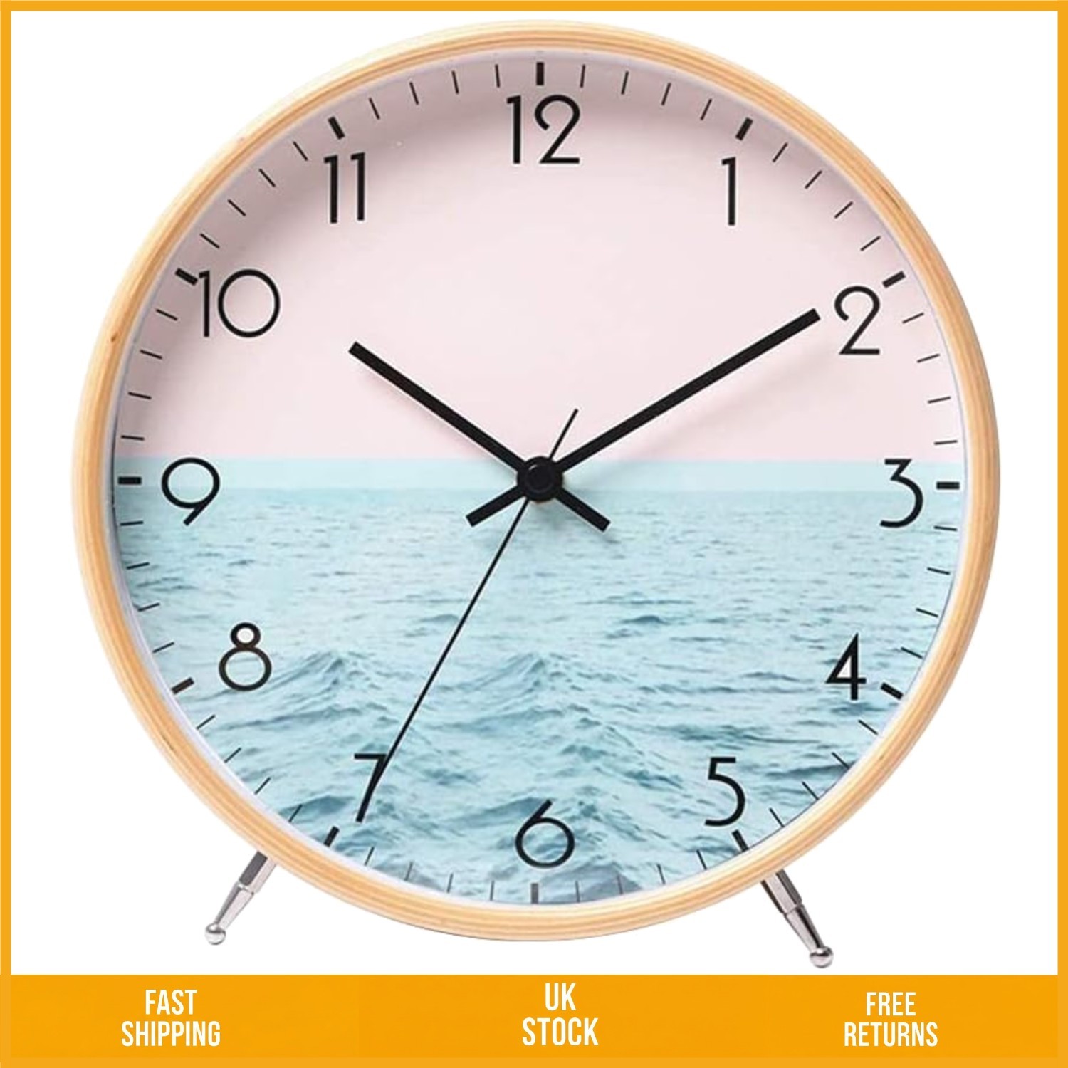 Elegant Silent Non Ticking Wooden Wall Clock Modern Table Stand Decor 22cm