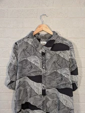 Toast UK 18 Wave Print 100% Viscose 1/2 Sleeve Button Front Crepe Shirt