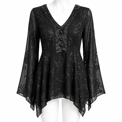 Blue Seven Women's EU 40 Black Sheer Chiffon Floral Tunic Blouse Beaded
