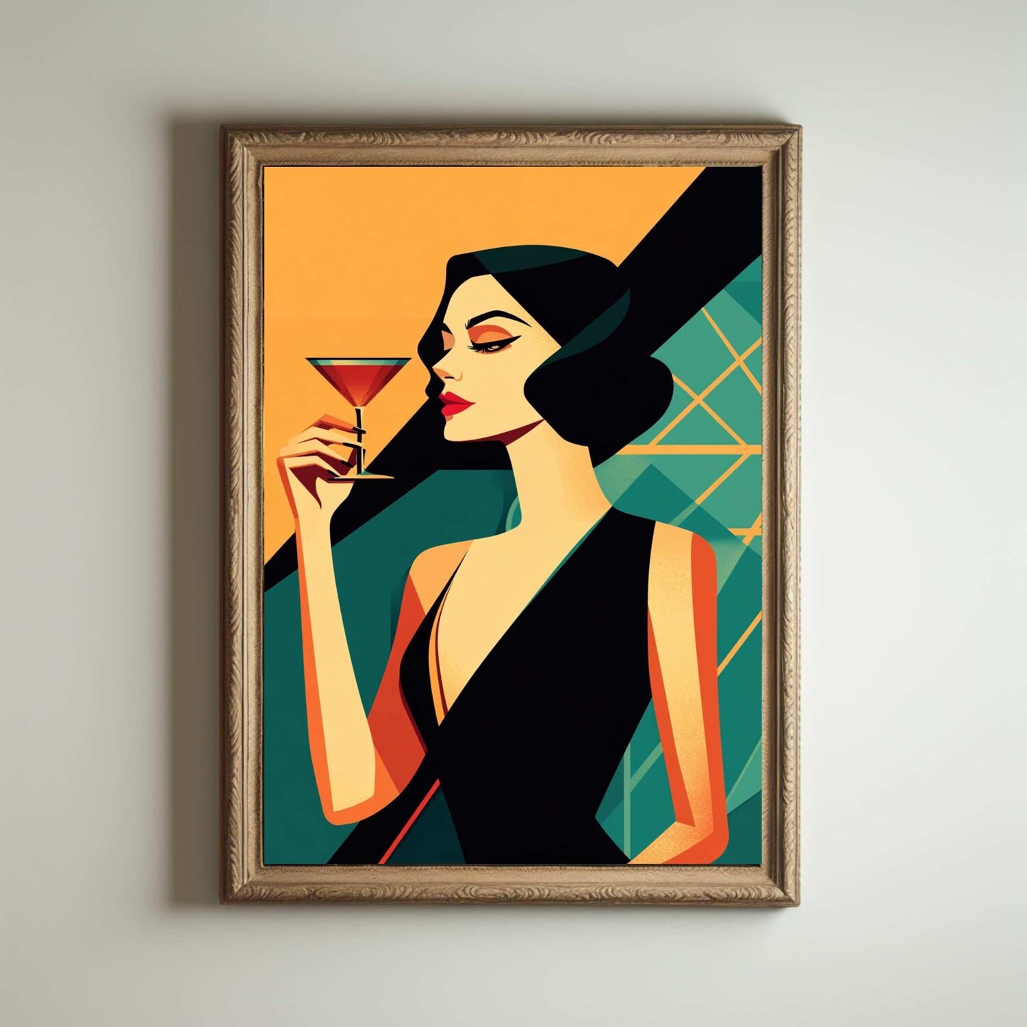 Art deco lady with cocktail poster print retro flapper girl 1920s bar wall decor