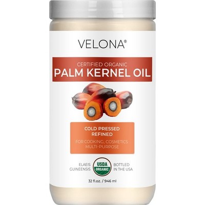 Velona USDA Certified Organic Palm Kernel Oil 32 Fl Oz Refined Cold Pressed