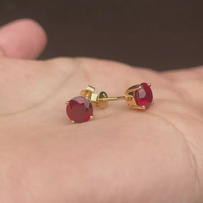 2.00Ct Round Cut Natural Red Ruby Diamond Real 14K Yellow Gold Earring Stud