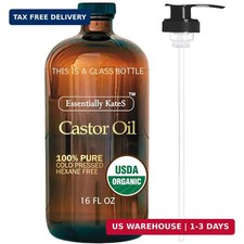 Essentially KateS Castor Oil 16 Fl Oz Glass Bottle - 100 Cold Pressed - USDA