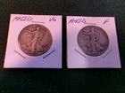 2 - 90% Silver, Walking Liberty Half Dollars in Circulated Condition! (1942D)