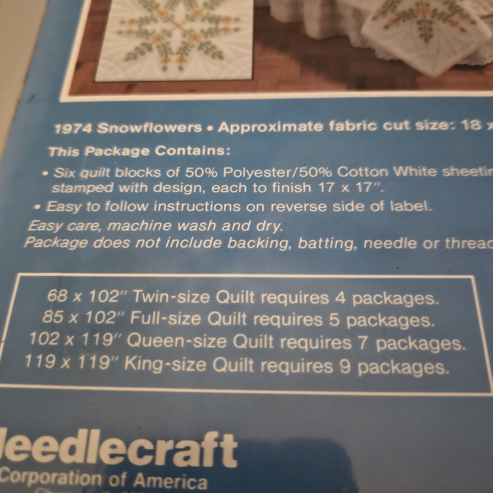 WonderArt Quilt Blocks SNOWFLOWER  18"x18" (17x17 Finished) -Set of 6