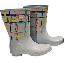 Hunter Original Short Rain Boots Rock Tartan Boat Blue U.S. Women's Size 7 NEW