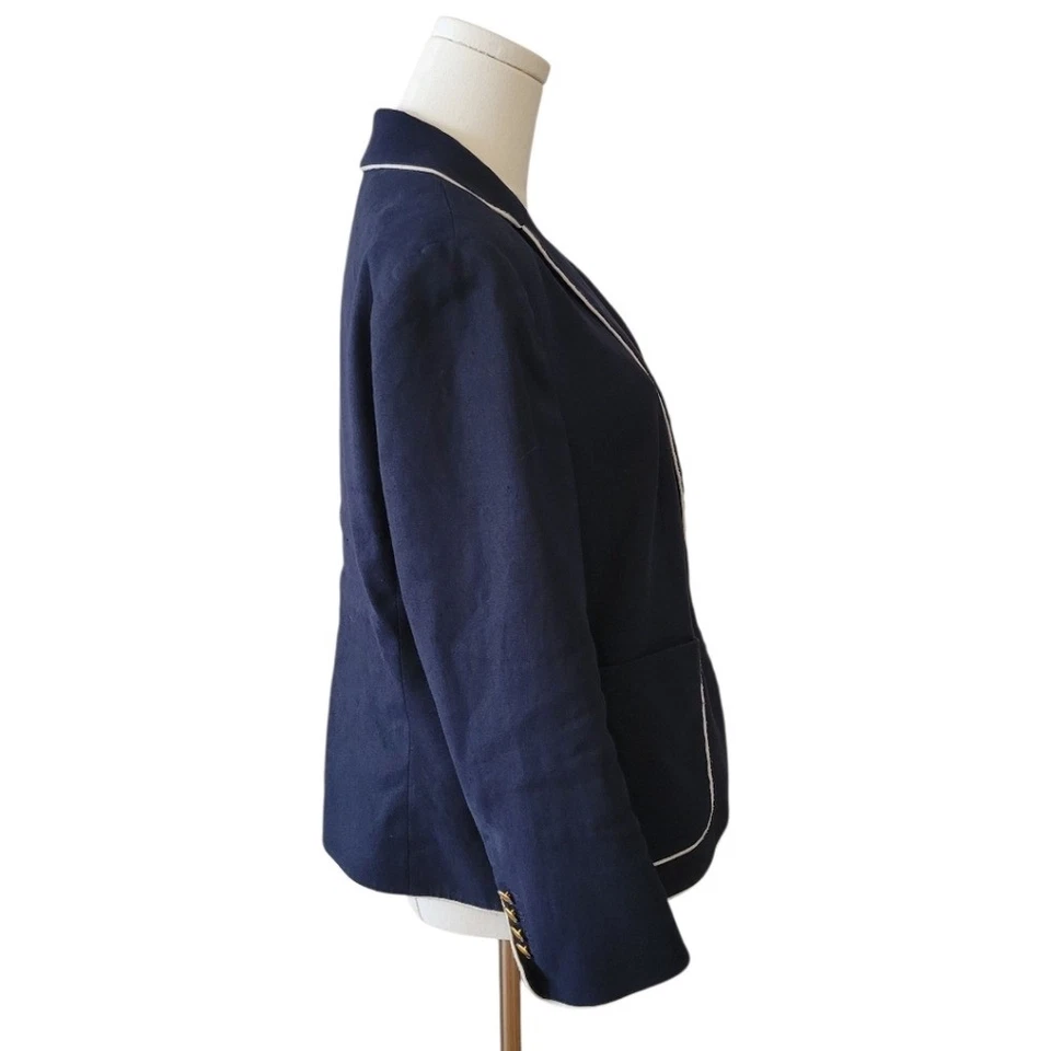 Chaqueta Blazer Ann Taylor Azul con Pipa Blanca Un Botón Talla 12 Foto 3 de 4
