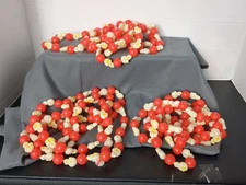Vintage 3 Faux Popcorn Garland Strings Christmas Plastic Blow Molds Red Balls 7'