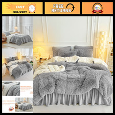 Cozy Gray Faux Fur Comforter Set Full/Queen - 3 Piece Ultra Soft Shaggy Bedding,