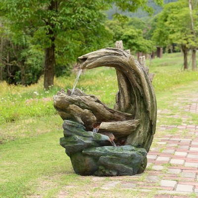 Organic Forest Stream Outdoor Water Fountain with Cool Glow Lighting
