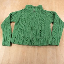 ARAN CRAFTS cable knit Irish merino wool full zip cardigan sweater MEDIUM tag