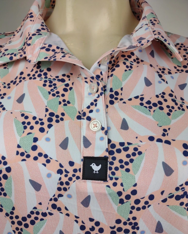 Polo de golf Bad Birdie verde melocotón colorido estampado de peces manga corta para mujer XL Foto 3 de 4
