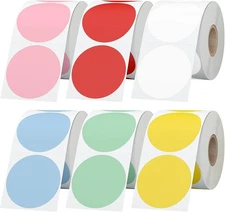 6 Rolls 2 Inch 6-Color Assorted Circle Direct Thermal Stickers Labels, Self-Adhe