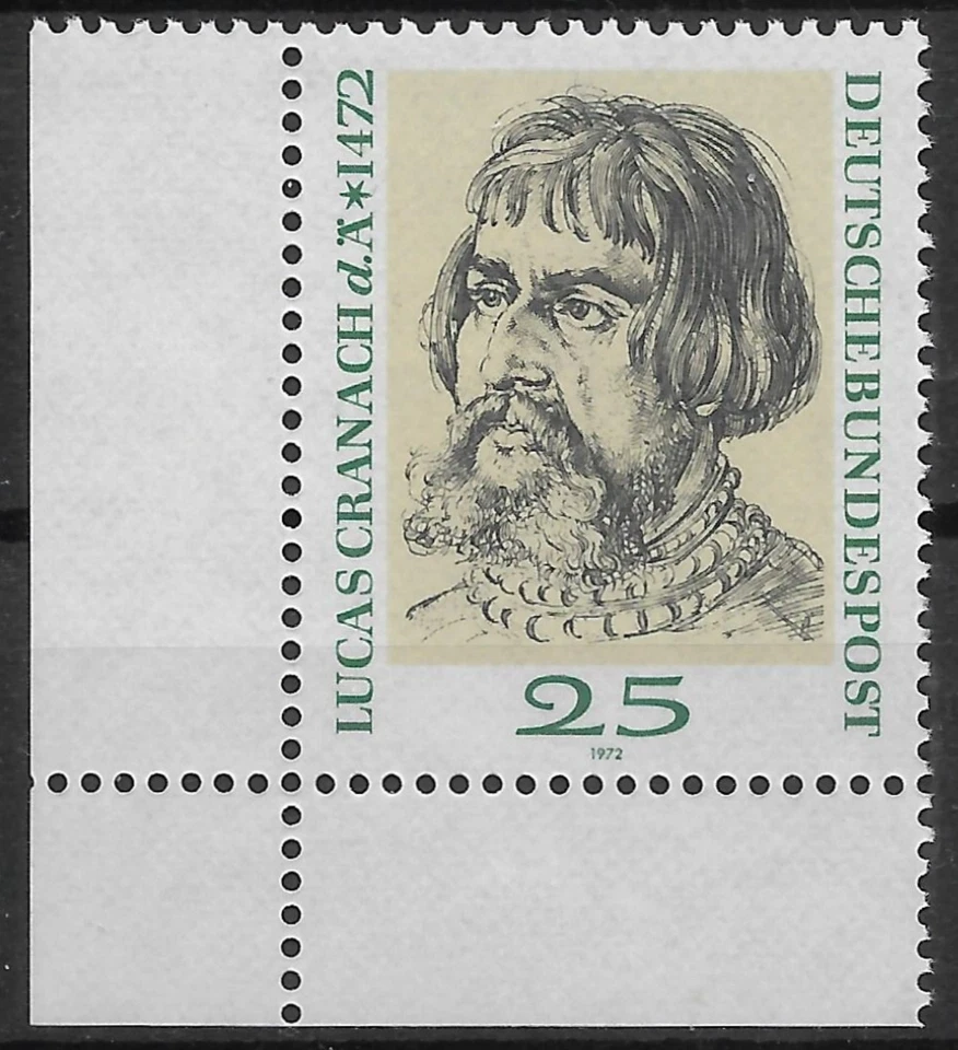 Bund 1972 ** Mi 718 Lucas Cranach vom Eckrand Ecke Bogenecke unten links 02602C - Bild 1 von 1