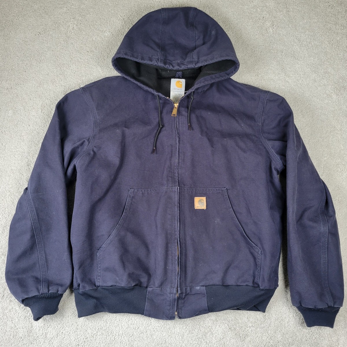 VINTAGE CARHARTT JACKET J208MDT HOODED BLUE WORKWEAR ZIP UP MENS