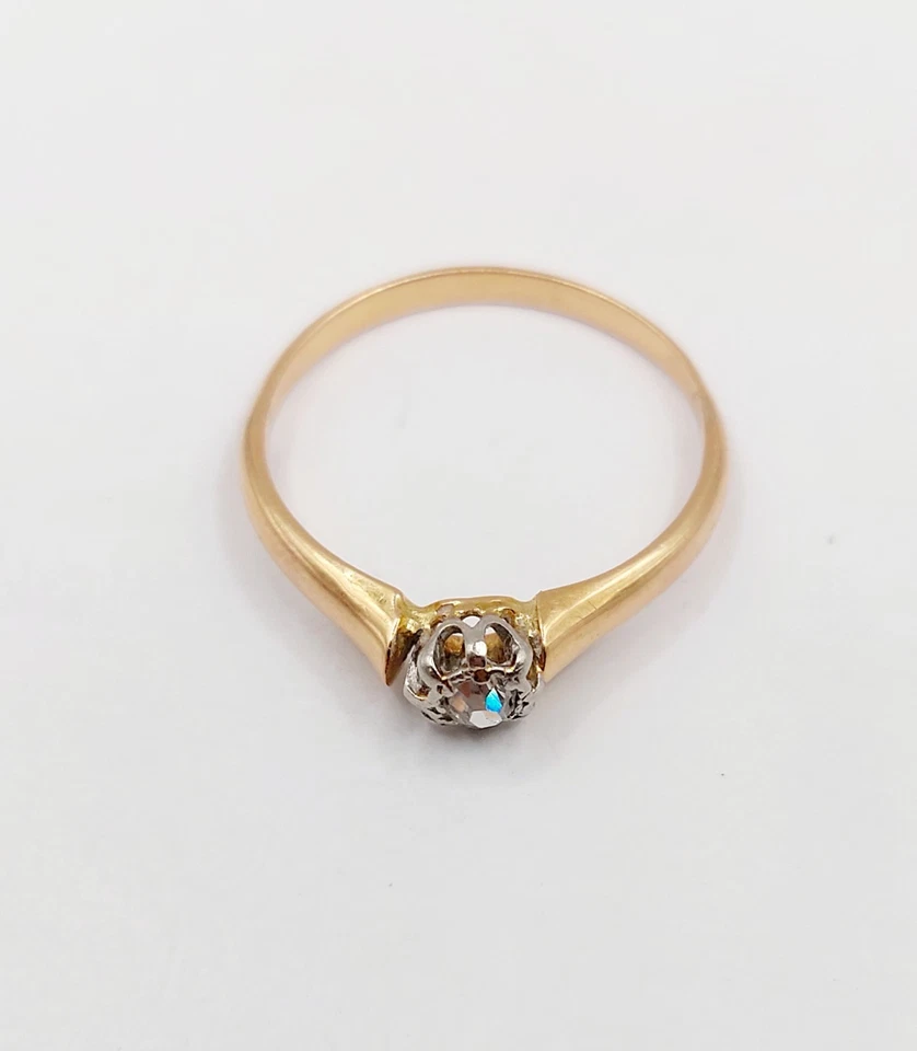 Anillo solitario antiguo oro rosa 18k y diamante talla antigua (alrededor de ... - Imagen 4 de 4