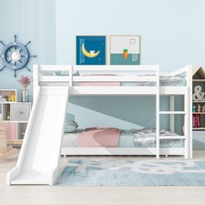 3FT Single Wooden Bunk Bed Kids Sleeper with Slide and Ladder Cabin Bed White