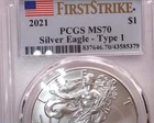 2021 Type 1 Silver American Eagle PCGS MS70 First Strike