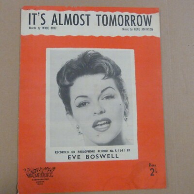 Liedblatt IT's ALMOST TOMORROW Eve Boswell 1955