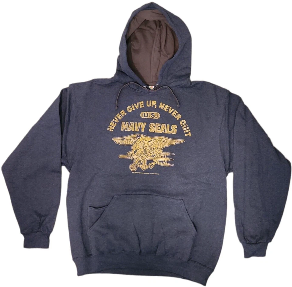Men' Sweat Shirt -NAVY SEALS- "Never Give Up Never Quit- Heather Blue-NWT - Image 4 of 4