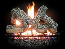 Blazing Oak Premium Vented Gas Log and Hearth Kit- Match, Auto, Remote Start