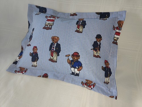 1 ONE RALPH LAUREN POLO TEDDY BEAR Blue Striped TOSS PILLOW Sham 12x16 inch New - Picture 2 of 3