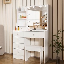 Vanity Set Makeup Desk Dressing Dresser Desk Table with 6 Drawer with Led Lights