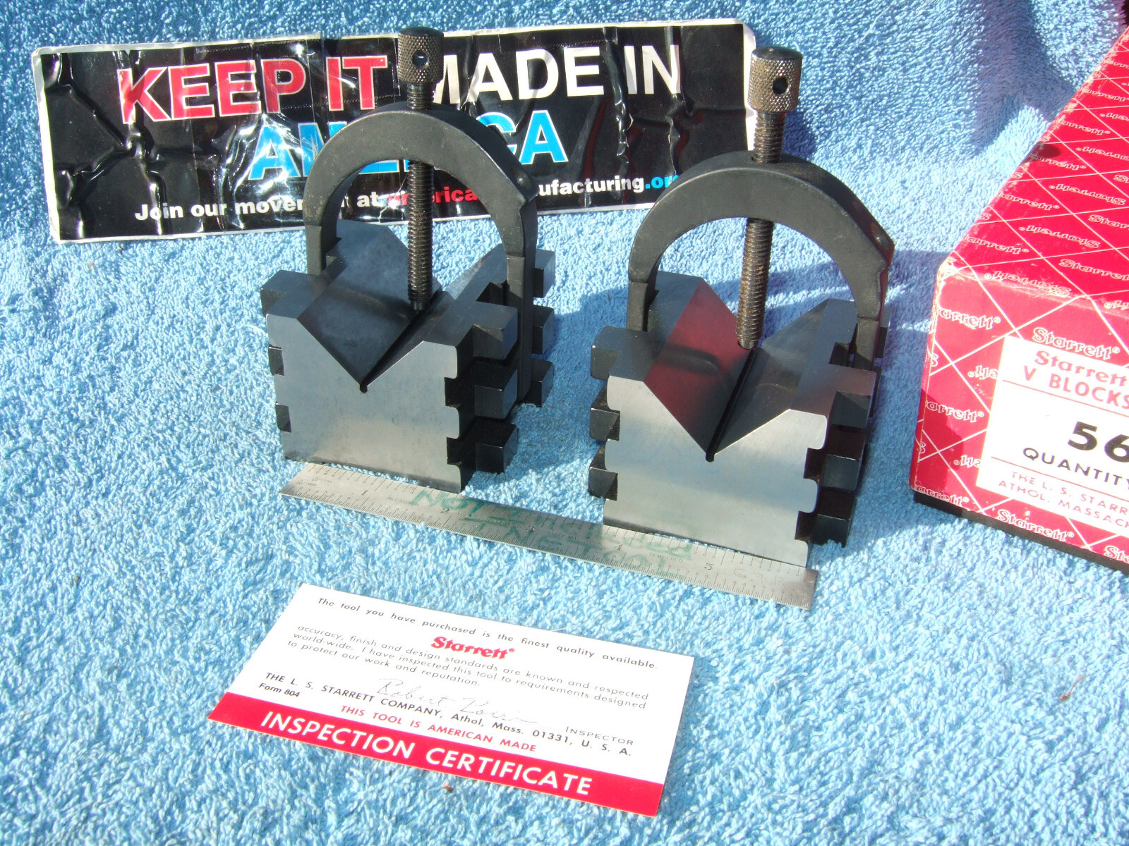 STARRETT 568 V BLOCKS N BOX W/CLAMPS NOS TOOLMAKER MACHINIST CLEAN VINTAGE 6390