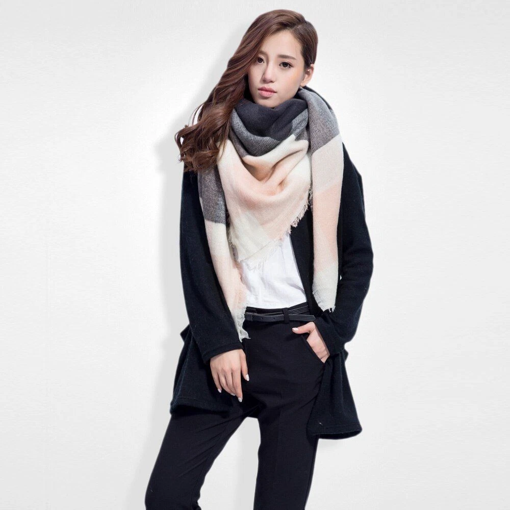 Women Soft Cashmere Scarf Square Plaid Shawl Winter Warm Scarves