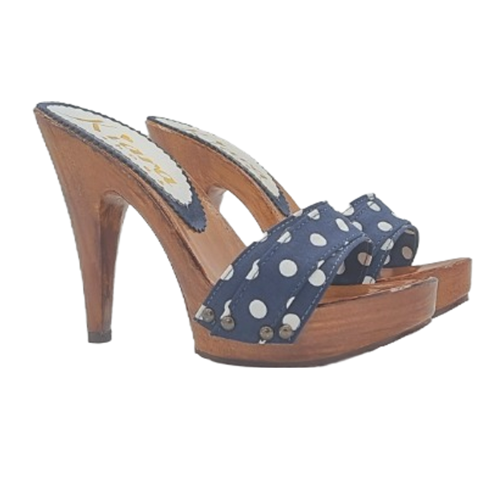 Mules à Plateau Avec Pois - Talon 11 Cm - Fait Main En Italie - Rouge