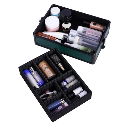 4-in-1Draw-bar Style Interchangeable Aluminum Rolling Makeup Case-Dark Green US - Picture 10 of 12