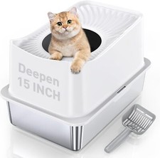 Stainless Steel Cat Litter Box Large Top Entry for Big Cats Enclosed Kitty Lid