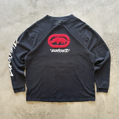 Vintage Y2k Ecko Untld Black Long Sleeve Shirt Red Rhino SIZE 2XL