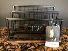 Rae Dunn Magenta LL Large "LETTER" Metal and Wood Mail Holder Organizer VHTF NWT
