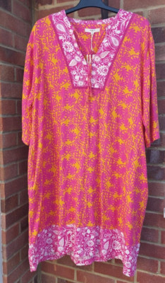 BNWT LADIES NEXT LINEN MIX VIBRANT  DRESS SIZE XL  - COLOURS PINK/WHITE/ORANGE