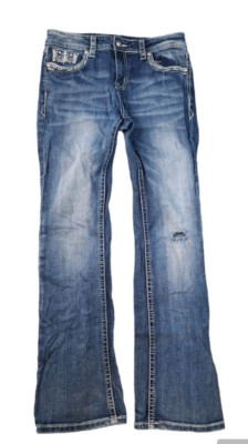 Grace In LA Jeans Womens 28 Easy Fit Distressed Embroidered 32.5x31 True