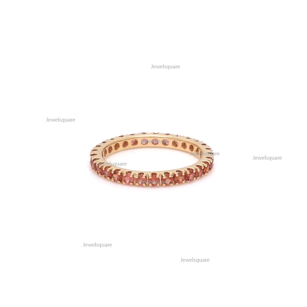 2mm Real Orange Sapphire Full Eternity Wedding Band Ring 14k Gold Stacking Ring