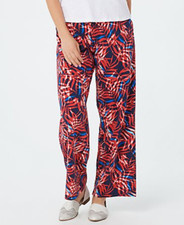 Denim  Co. - Beach Pull-On Wide-Leg Pants - Tall - Navy Red Palm - L