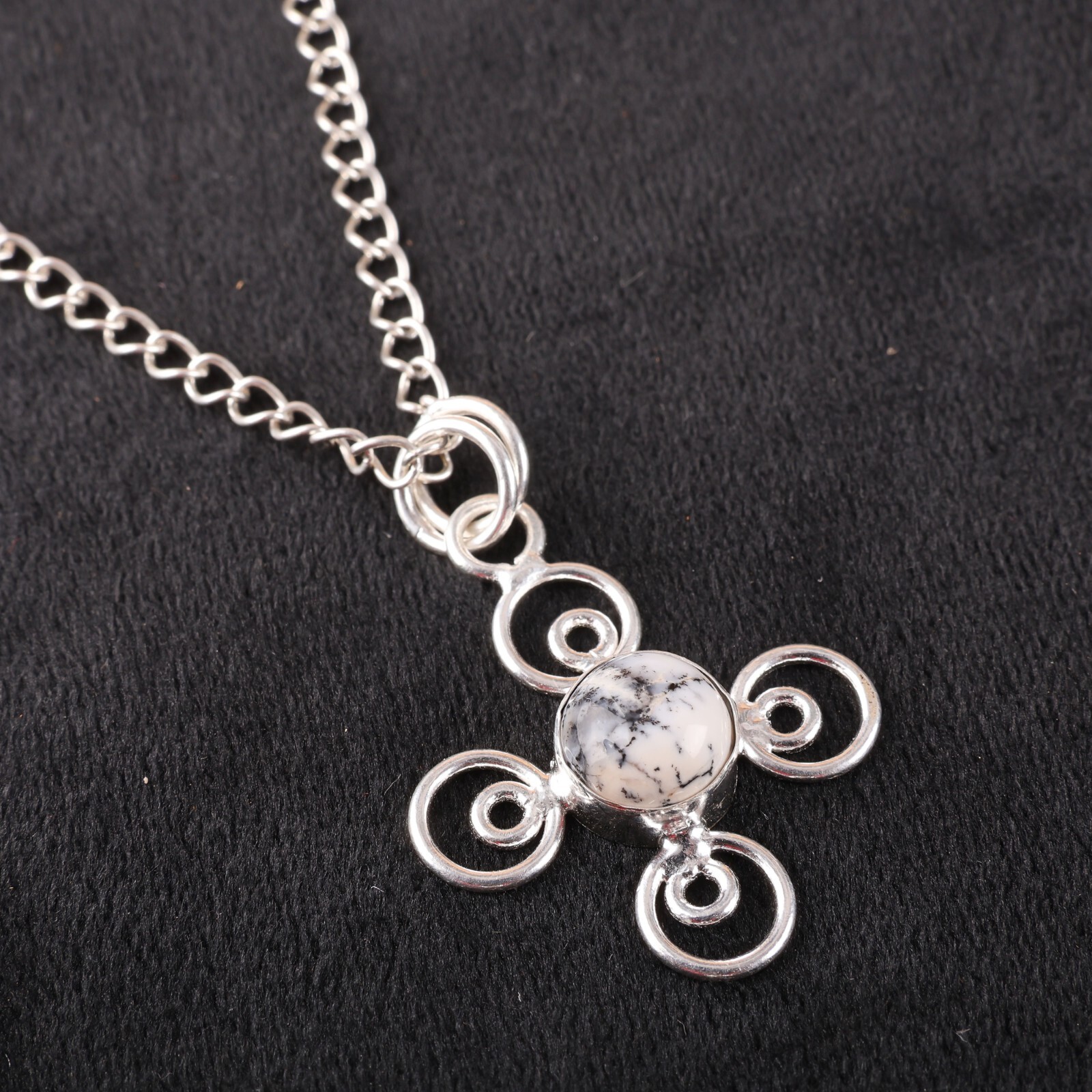 Round Cut Dendritic Opal Stone 925 Sterling Silver Sister Bezel Pendant Jewelry