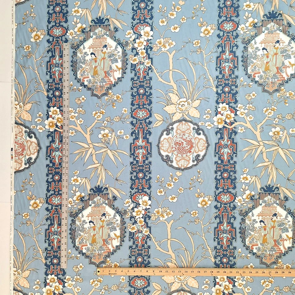 VTG Cohama Upholstery Fabric Blue Porcelain Garden Chintz Asian Chinoiserie BTY - Image 4 of 4